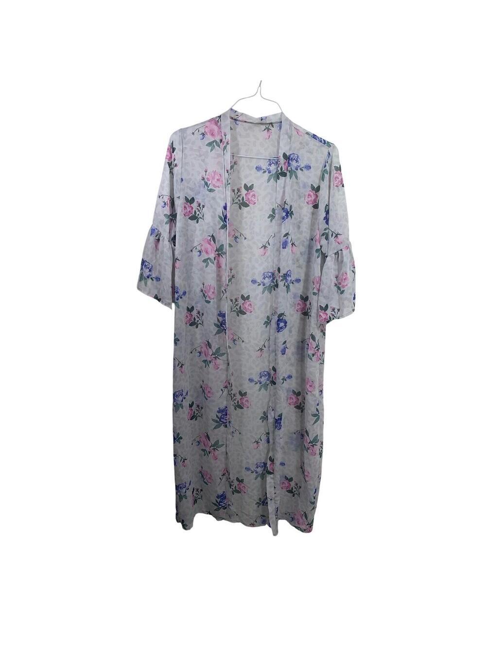 The ZigZag Stripe Duster Cardigan Women Medium White Floral Leopard Bell Sleeve